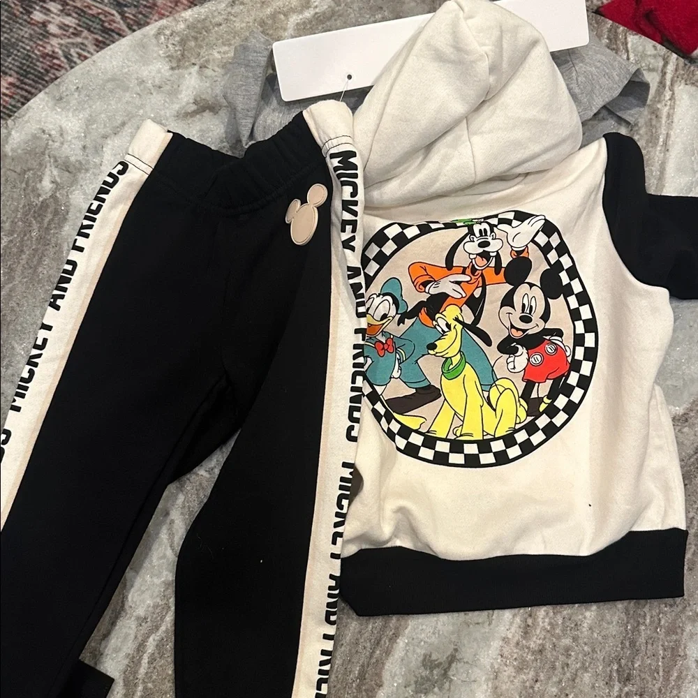 NWT Disney Character Kids 3pc Full Zip Mickey Mouse Outfit Set Sz 3T